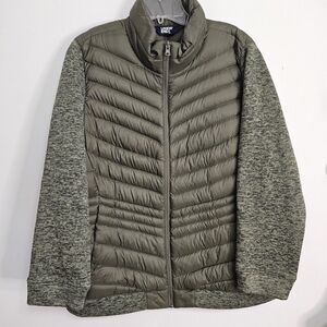 LANDS END Down Puffer Jacket Knit Sleeves Zip Girls Youth Sz: XL 18 EUC